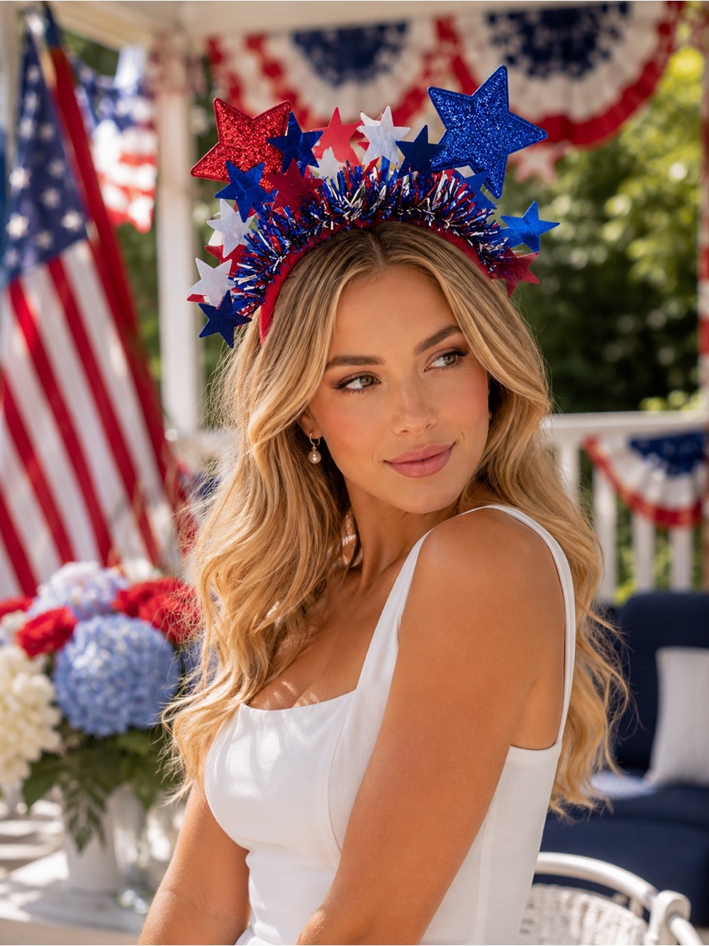 Patriotic Star Headband - Red White Blue Sparkle 4th of July